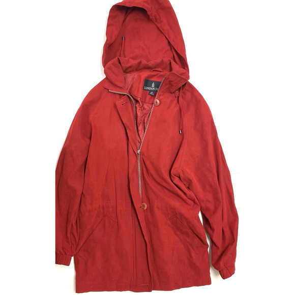 London Fog Jacket Womens Small Petite Red Detachable Hood Drawstring - Picture 1 of 13